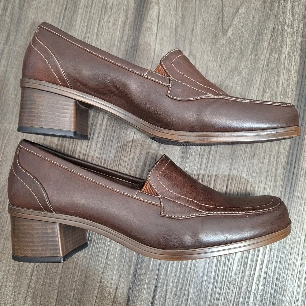 Duck Head Brittany Brown Block Heel Loafers Womens 7.5M Square Toe Slip On Shoes